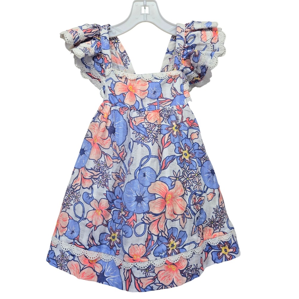 NWT Isaac Mizrahi New York Girls Floral Ruffle Eyelet Dress‎ Blue Pink 12M Baby